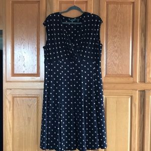 Lauren Navy and gold polka dot dress